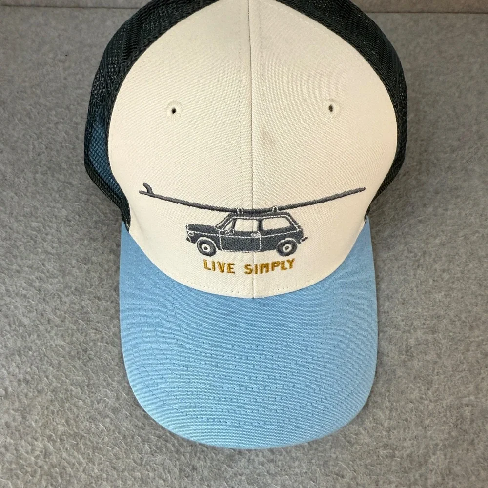 Patagonia Trucker Hat Surfboard Car Live‎ Simply Beige Blue Mesh Cap One Size OS